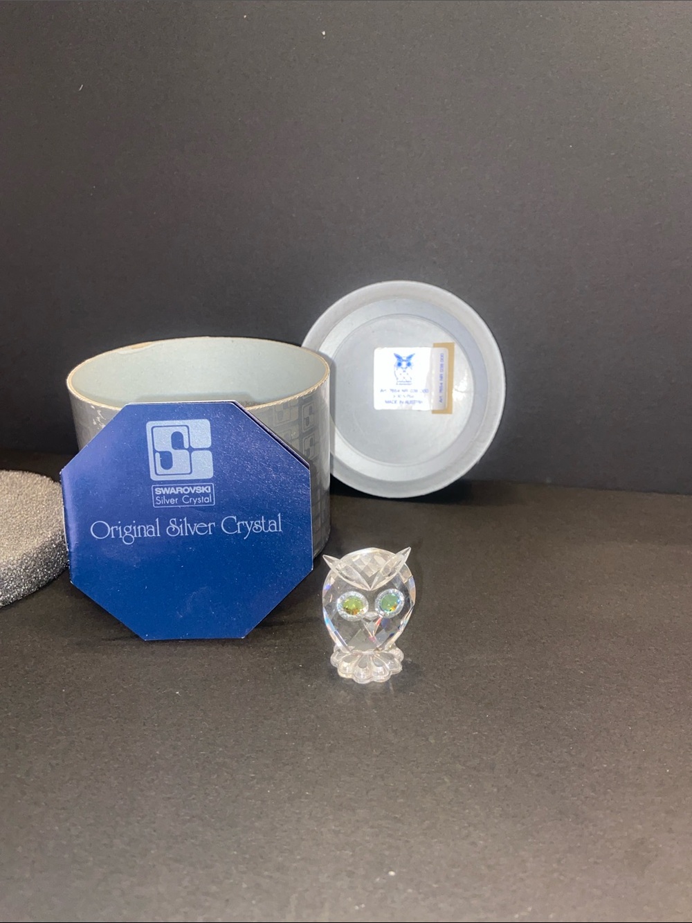 Swarovski Clear Crystal Owl with Iridescent Green Eyes